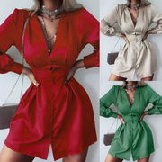 Sexy Deep V Neck Shirt Dress