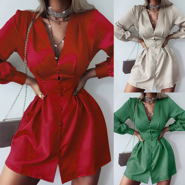 Sexy Deep V Neck Shirt Dress