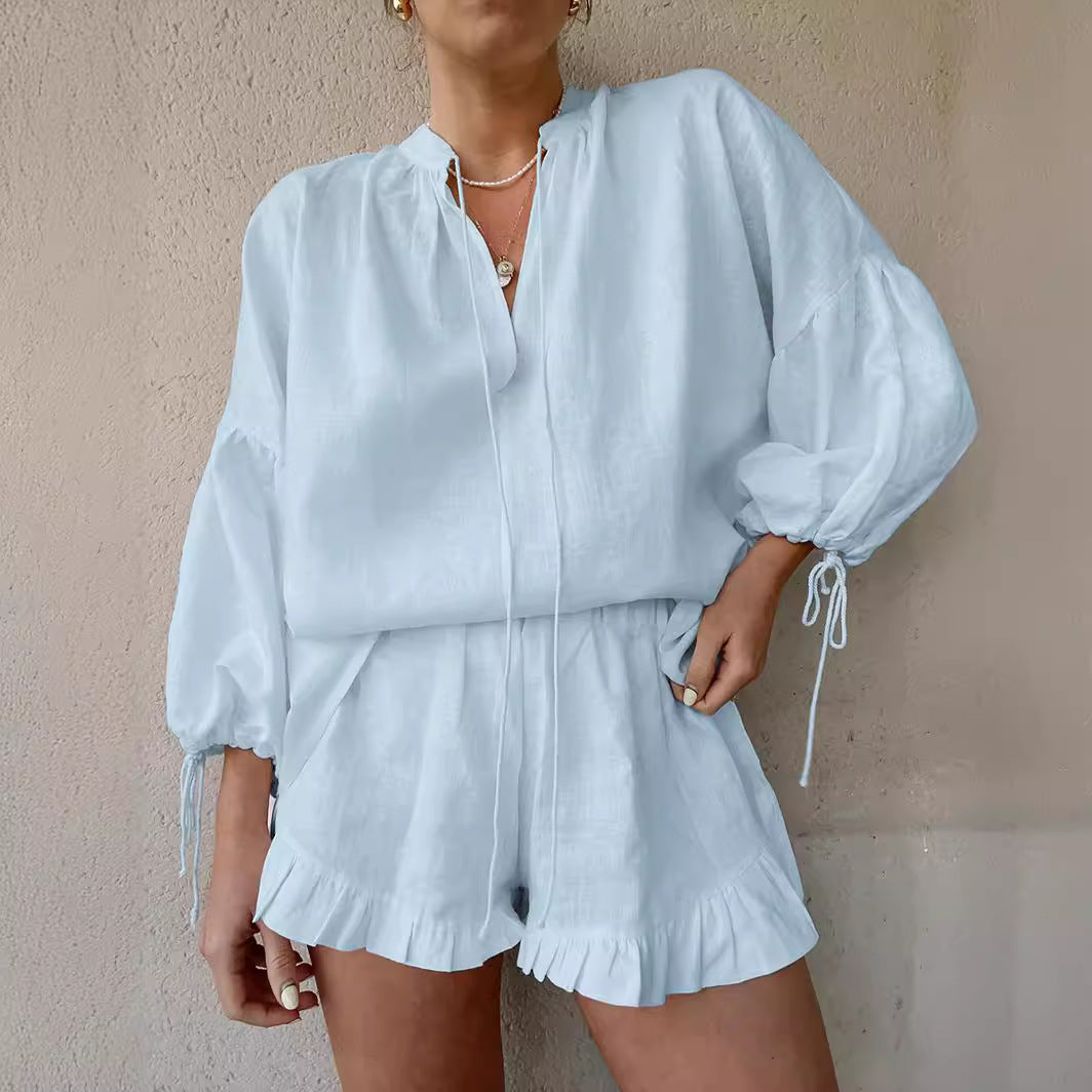Sweet Lace-Up Ruffle Shorts Co-Ord