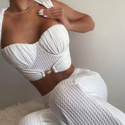 Sexy Slim Vest High Waist Bag Hip Wide Leg Pants - Casual Suit