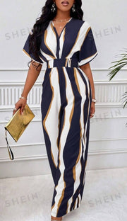 Print V-Neck Batwing Sleeve Cool Jumpsuit