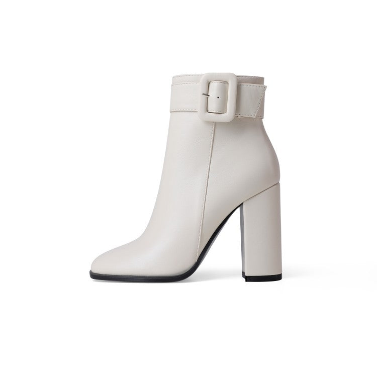 Glam Buckle Thick Heel Ankle Boots