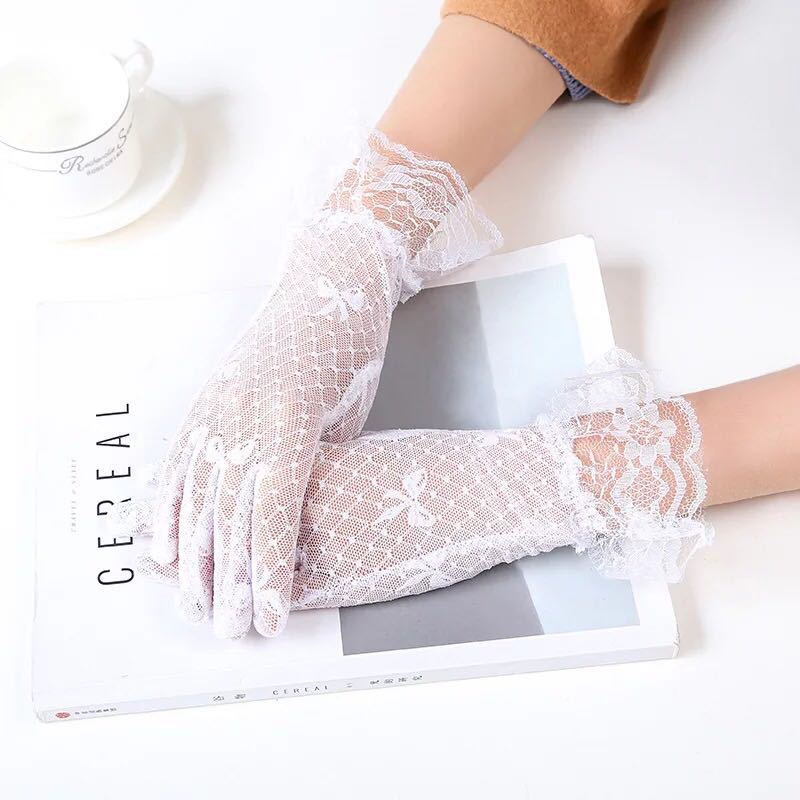 Elegant Lace Bow Bridal UV Gloves