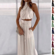 Chic Sleeveless Crop Top & Wide-Leg Pants Set