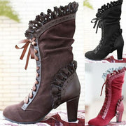 Edgy Lace-Up Combat Boots with Ruffle Detail