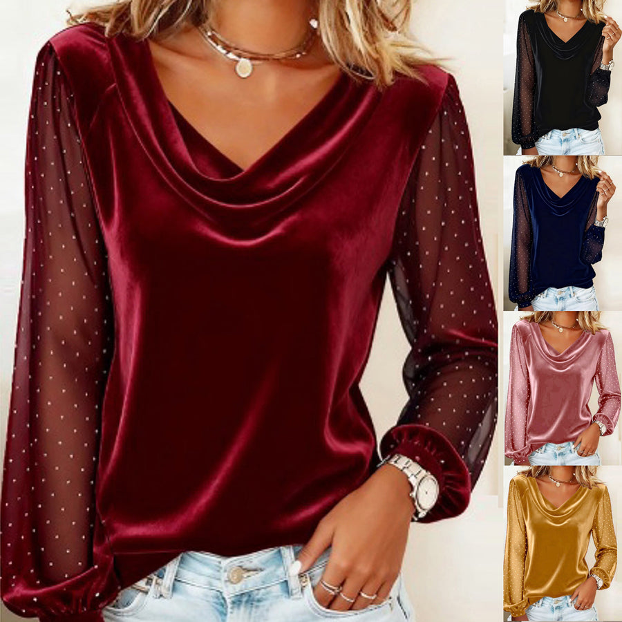 Long Sleeve V-neck Velvet Elegant Top