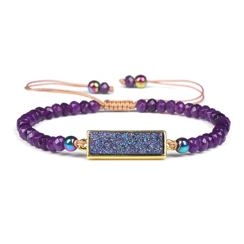 Natural Stone Woven Bracelet with Beads and Quartz Adjustable Rope