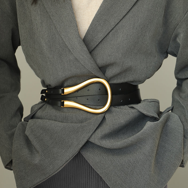 Retro gold copper buckle temperament belt
