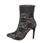 Sexy Lace Mesh Mid Heel Boots