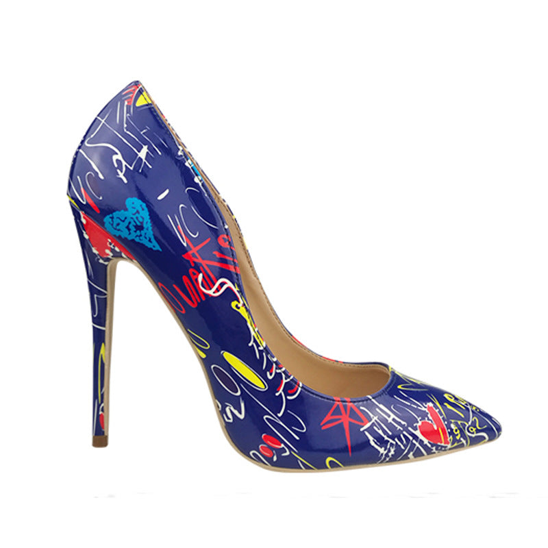 Sexy Graffiti Print Pointed Stiletto Heels