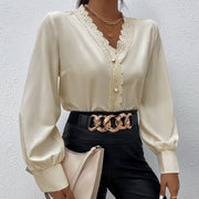 Simple, Elegant Lace Stitching V-neck Top