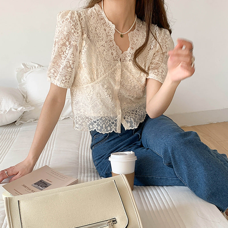 French Sweet And Elegant Temperament Lace Top