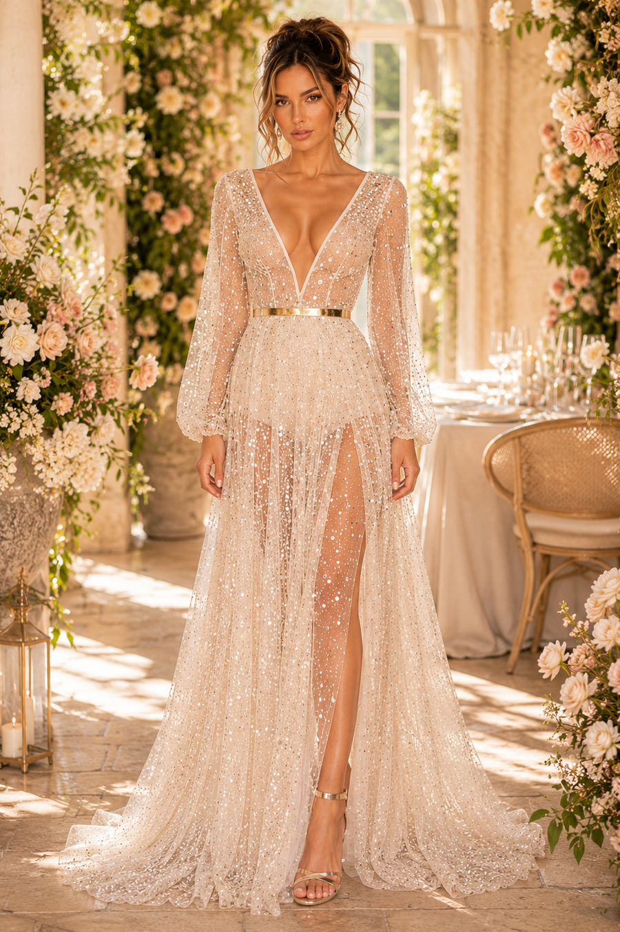 Mesh Shiny Long Sexy Events Dress