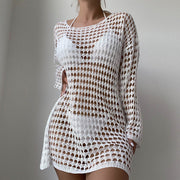 Sexy Knit Hollow Round Neck Beach Casual Dress