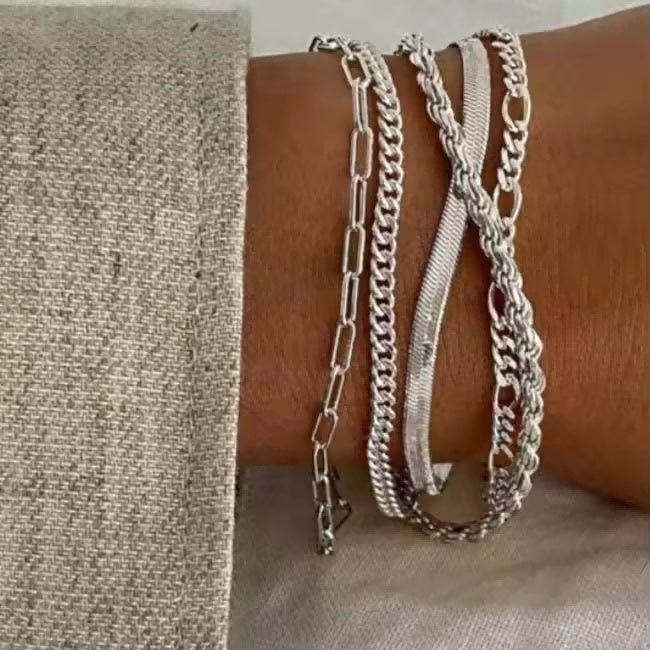 5pcs Silver Classic Bracelets Set