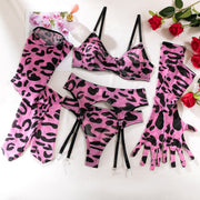 Leopard Print Sexy Bra, Gloves ,Leggings Suit