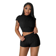 Chic Popcorn Texture Crop Top & Shorts Set