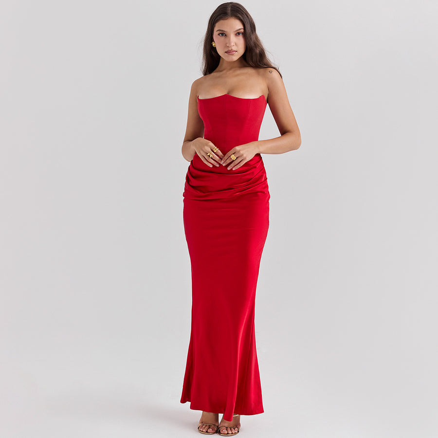 Slim Tube Top Long Party Dress - Bandeau Backless