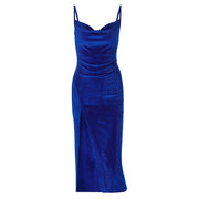 Sexy Slim Slit Velvet Suspenders Party Dress