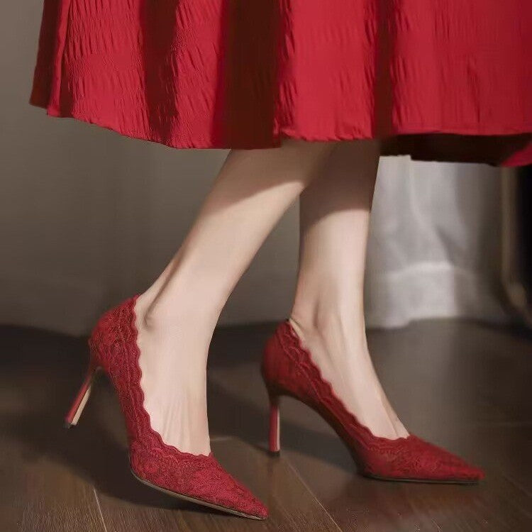 Elegant Lace High-heeled Shoes