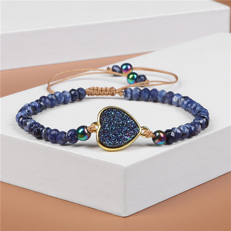 Natural Stone Woven Bracelet with Beads and Quartz Adjustable Rope
