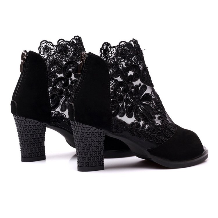Sexy Lace Mesh Peep Toe Ankle Heel Sandals