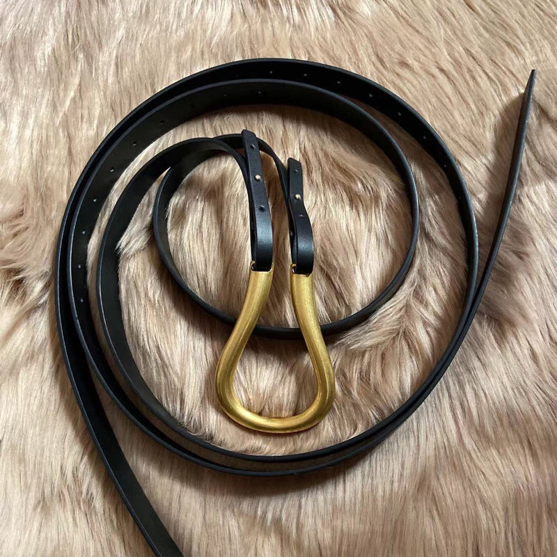 Retro gold copper buckle temperament belt