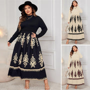 Printed Black Loose Long Sleeve Dress