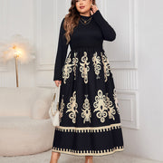Printed Black Loose Long Sleeve Dress