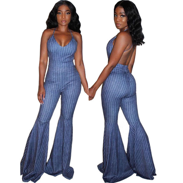 Striped printed cool jumpsuit