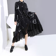 Black Loose Chiffon Ruffle Dress