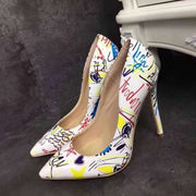 Sexy Graffiti Print Pointed Stiletto Heels