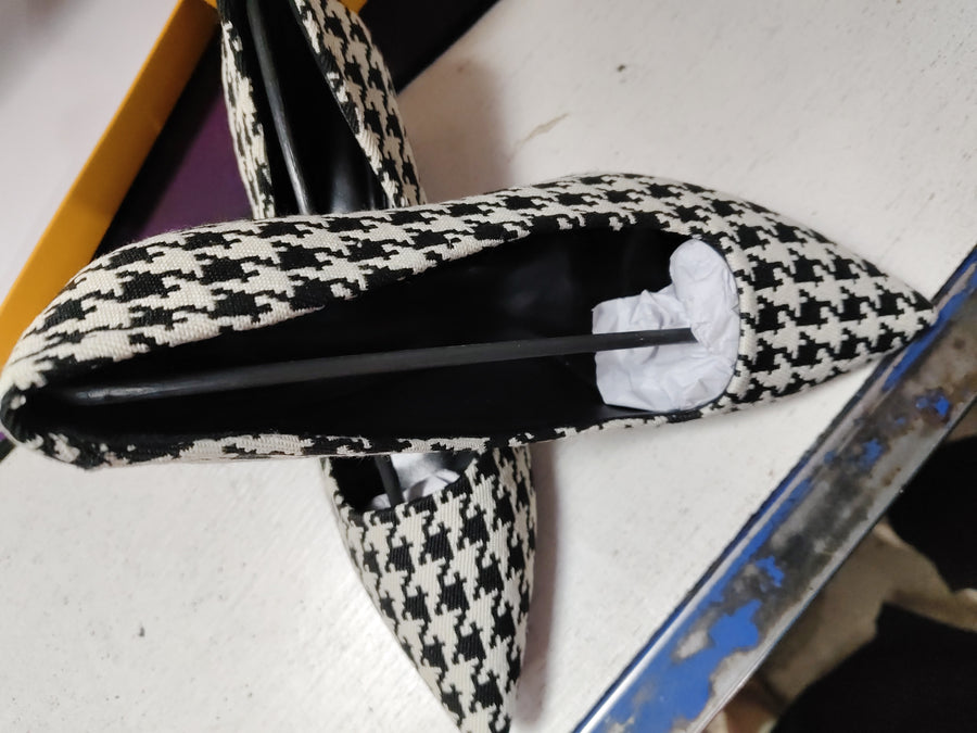 Houndstooth High Heels, Low-cut Chunky Shoes