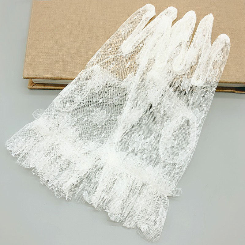 Chic Korean Style White Floral Lace Gloves