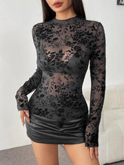 Collar Mesh Sexy Sheer Base Top