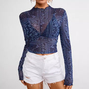 Cool Mesh Printed Long-Sleeve Top
