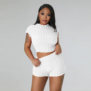 Chic Popcorn Texture Crop Top & Shorts Set