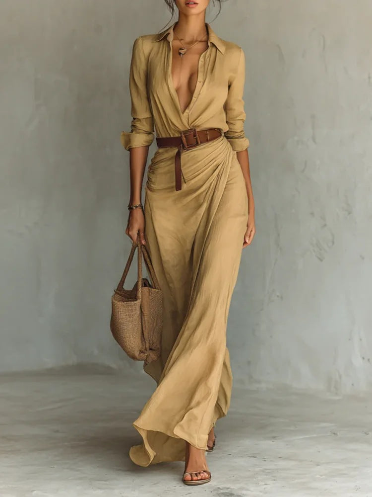 Irregular Unique Long Dress With Belt