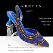 Chic Pointed Toe Rhinestone Stripe Heels