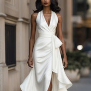 Elegant Deep V-neck Irregular Sexy Saten Dress