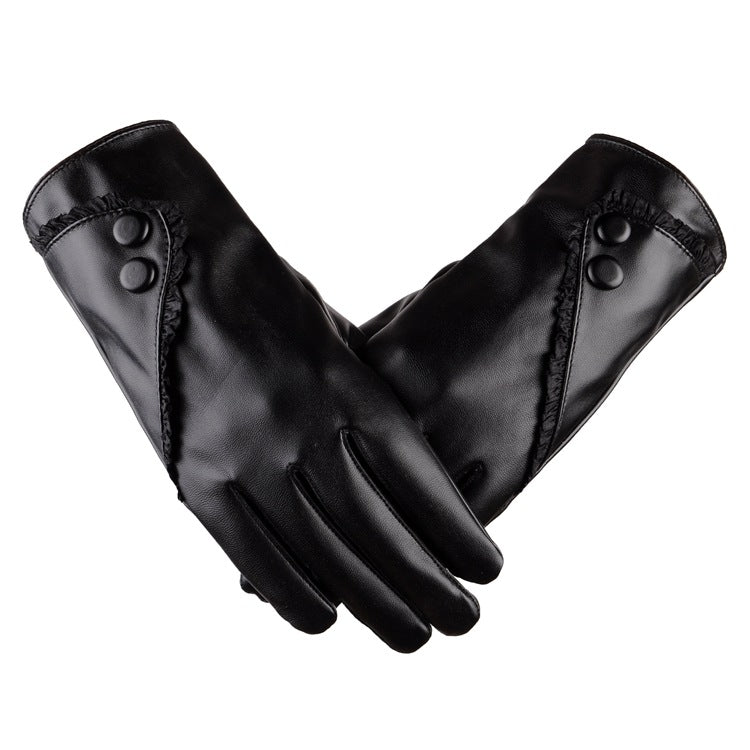 Chic PU gloves with lace and buttons