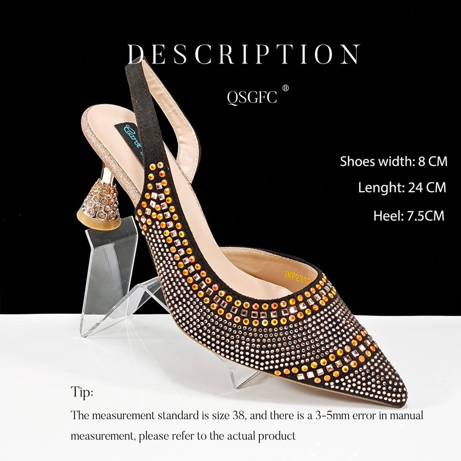 Chic Pointed Toe Rhinestone Stripe Heels