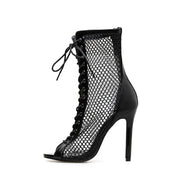 Sexy Open-Toe Lace-Up Heeled Boots