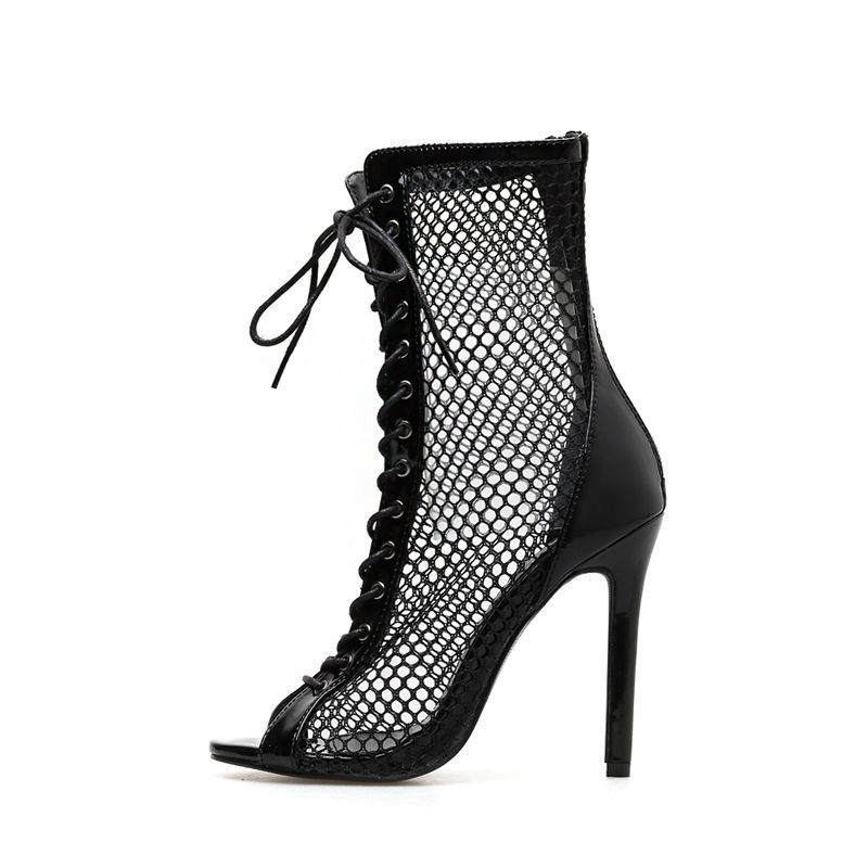 Sexy Open-Toe Lace-Up Heeled Boots