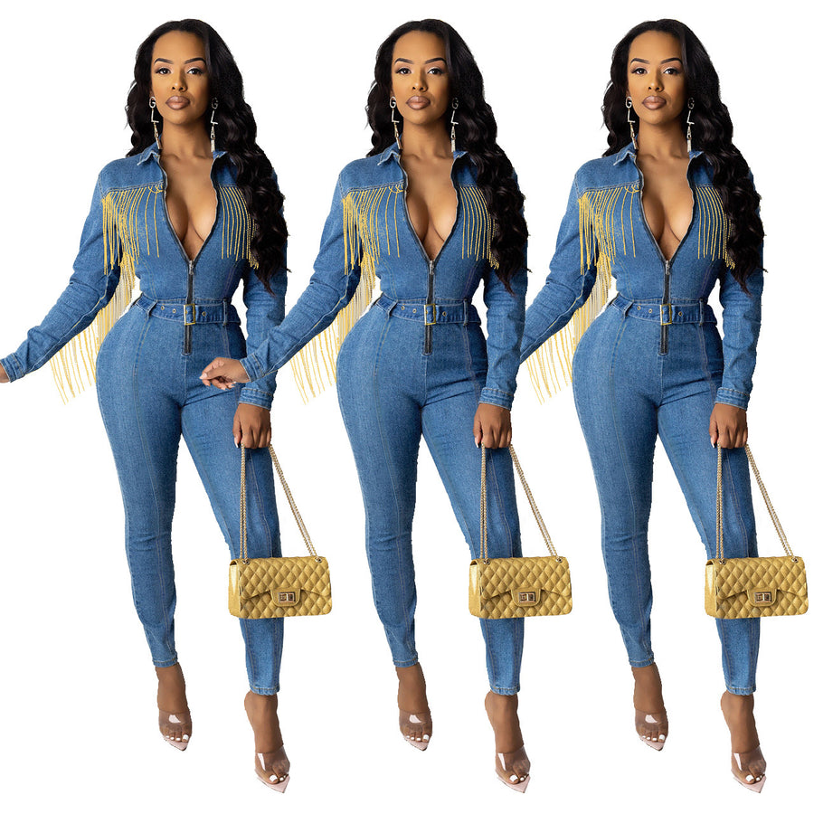 Fringed Denim Cool Jumpsuit