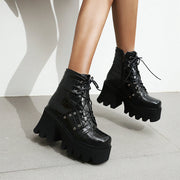 Edgy Rivet Round Toe Ankle Boots