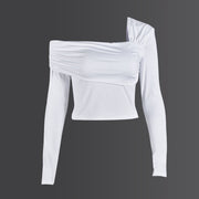 T-shirt Sexy Long Sleeve Off-shoulder Slim-fit Flattering Elegant Top