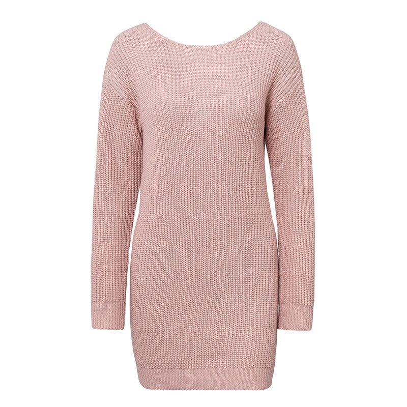 Sexy Pink or Yellow One-Shoulder Knitted Loose Sweater Dress