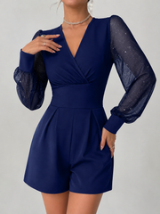 Elegant Mesh-panel Sexy Shorts Jumpsuit