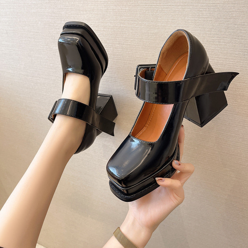 Chic Korean Style Retro Square Toe Heels